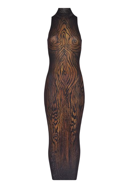abito lungo printed wood donna nero e marrone JEAN PAUL GAULTIER | 25/03-W-DR029-M002P0060